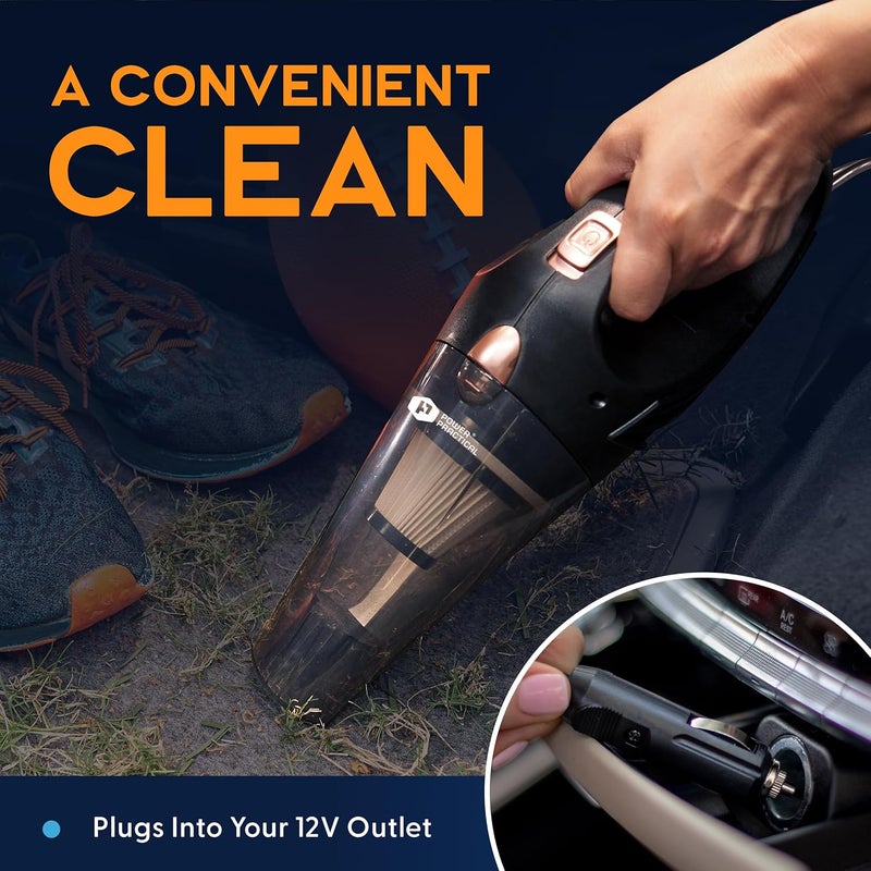 Power Practical THISWORX Car Vacuum Cleaner - Portable, High Power, Handheld Vacuums w/ 3 Attachments, 16 Ft Cord & Bag - 12v, Auto Accessories Kit for Interior Detailing - Black - Image 5
